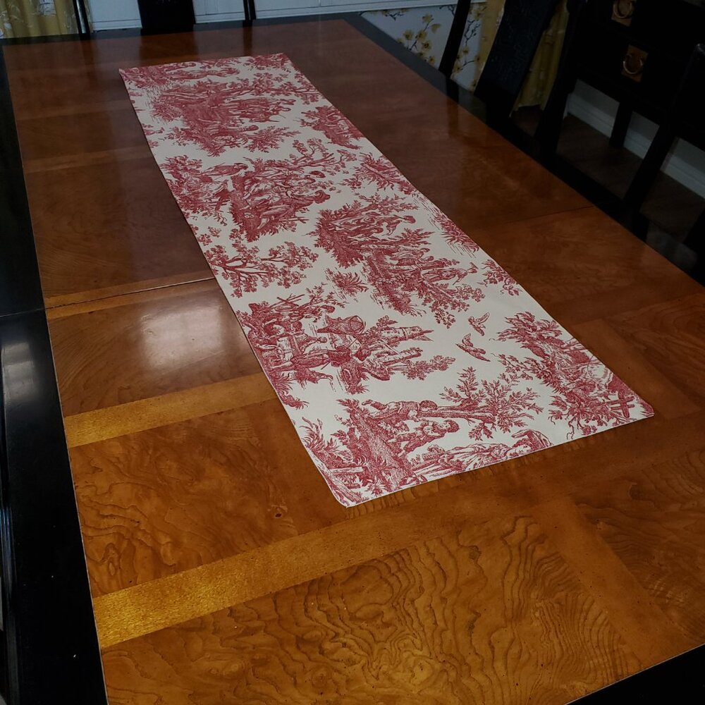 Table Runner, Waverly Country Life Red/Cream Toile, Lined, 54 x 16, Handcrafted - Picture 3 of 14